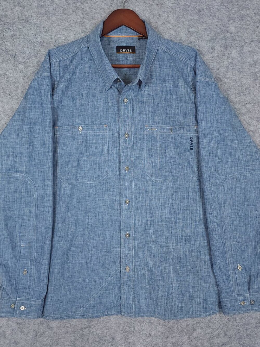 Orvis Tech Chambray Work Shirt XXL Blue Gorpcore Outdoor Fishing UPF 30+